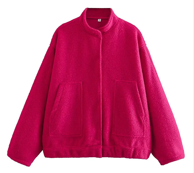 maoxiangshop -  Solid Bombers Jackets Coat For Women Loose Long Sleeve With Button Outwear Tops Autumn Fashion Casual Female Pocket Jacket