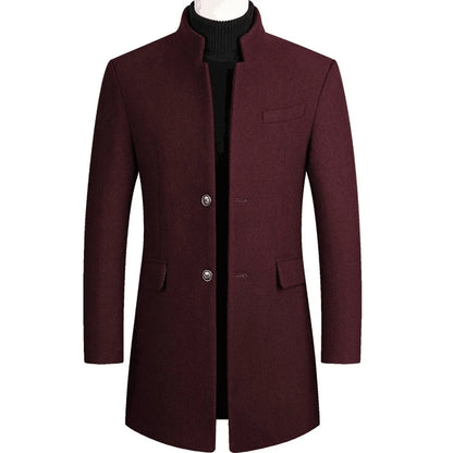 maoxiangshop New Autumn Winter Woolen Coat Men Casual Slim Fit Windbreaker Mid Length Men's Cardigans Blends Jacket Coats 4XL-M