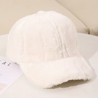 maoxiangshop New Fluffy Baseball Cap For Men Women Winter Thick Plush Peaked Hat Faux Fur Duck Tongue Caps Warm Ear Protection Bonnet