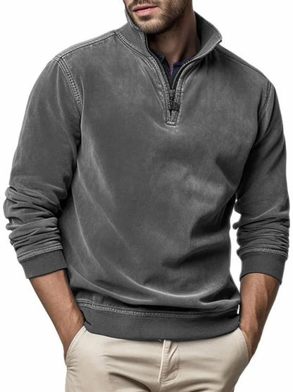 maoxiangshop Autumn Winter New Men's Polar Fleece Sweater Stand Neck Half Zip Tops Long Sleeve Sweatshirt Male Soild Color Hoodies