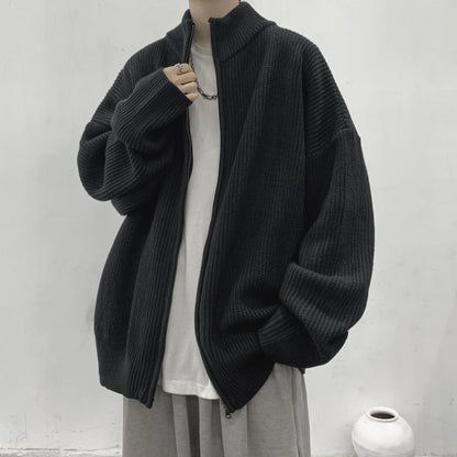 maoxiangshop New Korean Fashion Thick Knitted Cardigan Men Casual Zip Up Sweaters Long Sleeve Knitwear Slim Fitted Zipper Cardigans Male