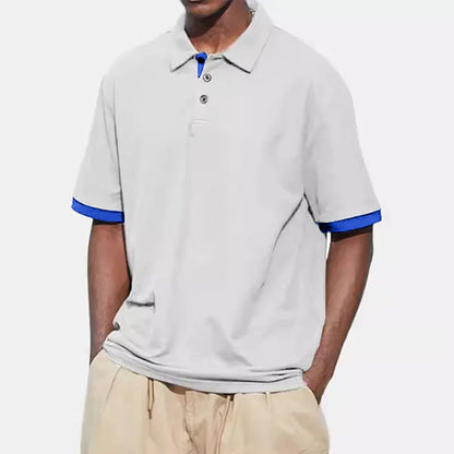 maoxiangshop New Men Short Sleeve Tshirt Summer Lapel Large Polo Shirts Large Collar Solid Color T Shirt for Men