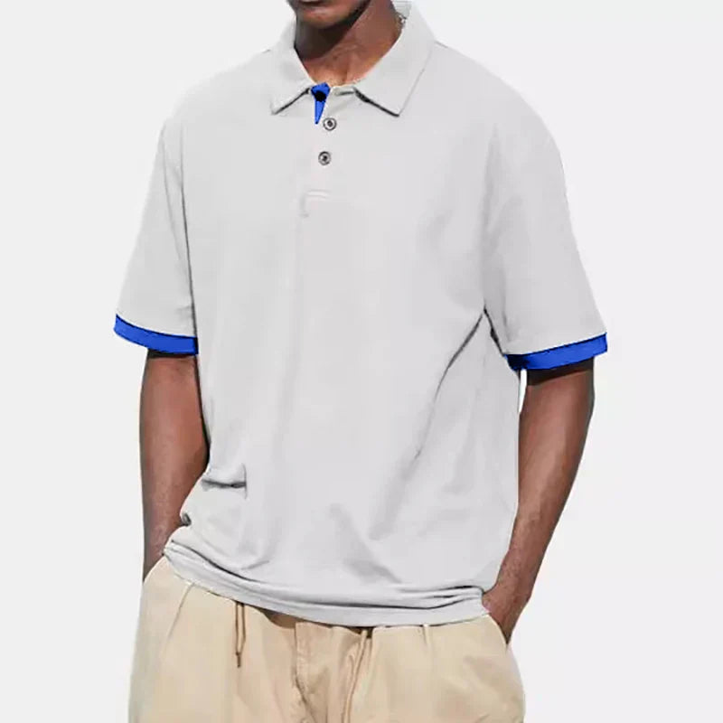 maoxiangshop New Men Short Sleeve Tshirt Summer Lapel Large Polo Shirts Large Collar Solid Color T Shirt for Men