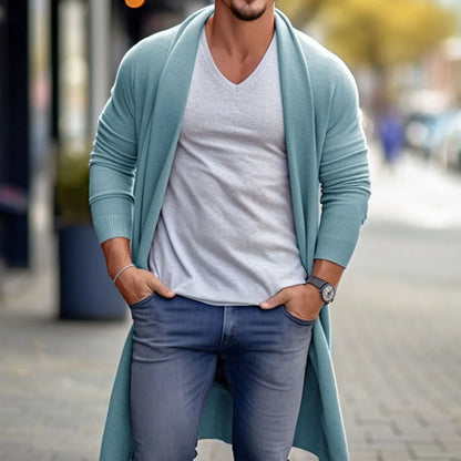 maoxiangshop Men's Thin Knitted Sweater Cardigans Solid High Quality Soft Long Woolen Coat Jacket for Men Spring Autumn Knitted Jacket