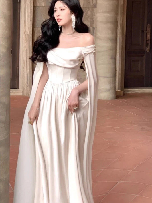 Summer New France Elegant Wedding Evening Party White Dress Women Fashion Princess Formal Occasion Vestidos Korean Chic Clothes