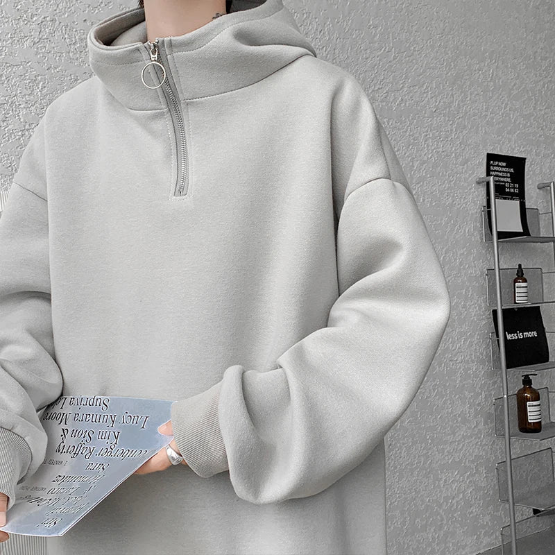 maoxiangshop Turtleneck Hoodie Zipper Pullovers Streetwear Hip Hop Hooded Sweatshirt Men Clothing Korean Couples Harajuku Coat