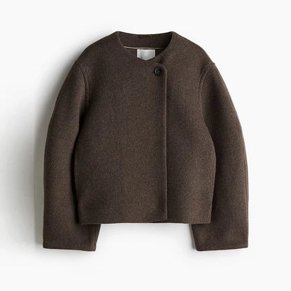maoxiangshop  -  Chic Woolen Women's Short Coats O Neck Long Sleeve One Button Coat 2024 Autumn Winter Elegant Female Commute Outerwears