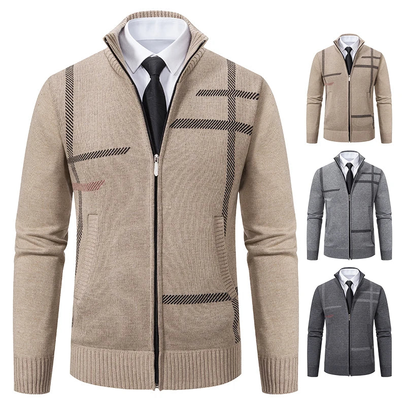 maoxiangshop New Spring and Autumn Cardigan Men's Knitwear Trend Stand-up Shirt Casual Coat Men's Wear