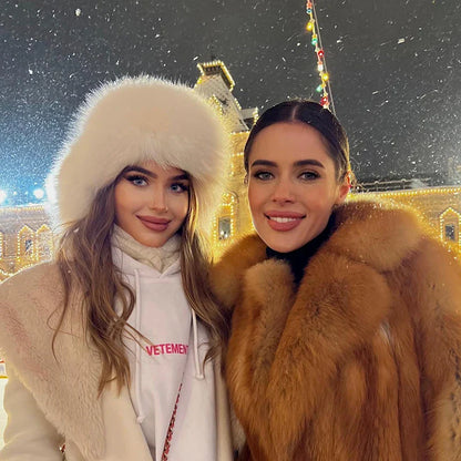 maoxiangshop  -  2024 Winter Women Fluffy Furry Faux Fox Fur Bomber Hats Flaps Luxury Vintage Y2k Girls Warm Earflap Snow Ski Hat Caps Russian