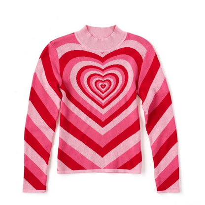 maoxiangshop All My Heart Jumper Mock Neck Knitted Pullover Sweater Women e-Girl y2K 90s Aesthetic Clothes