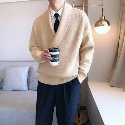 maoxiangshop  Mens Sweaters Autumn Winter Fashion Big V-neck Personality Knitted Sweater Men's Casual Loose Pullovers Sweaters Male Coat