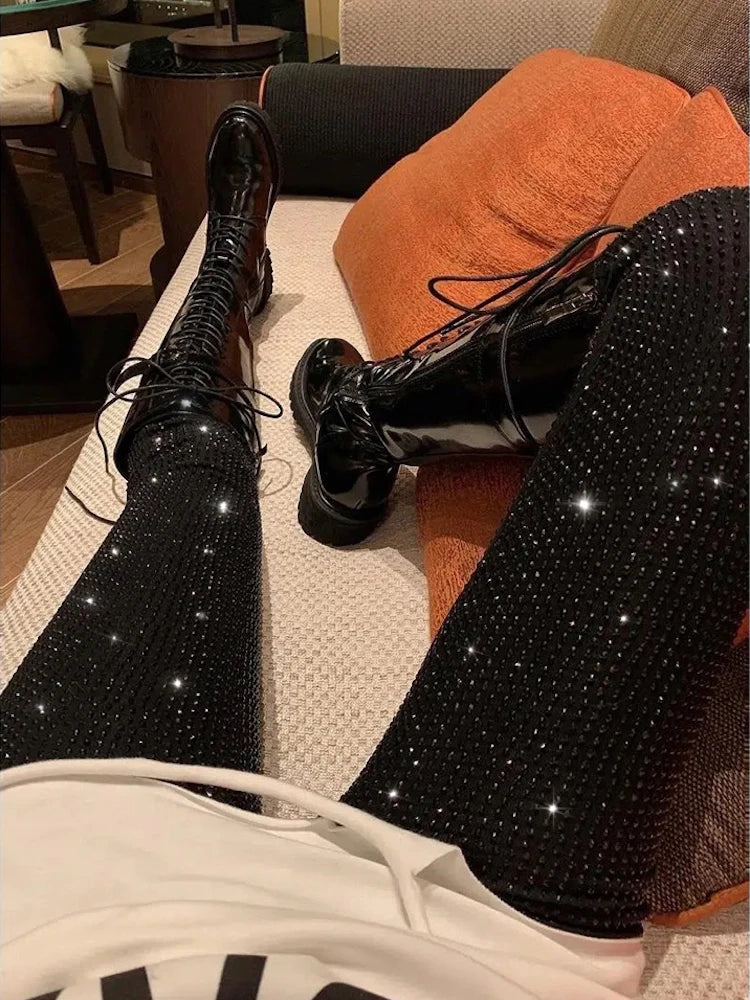 maoxiangshop  -  Sparkly Crystal Pants Women Leggings Autumn Winter High Waist Elastic Bodycon Long Penci Pant Streetwear Y2K Pants Tights