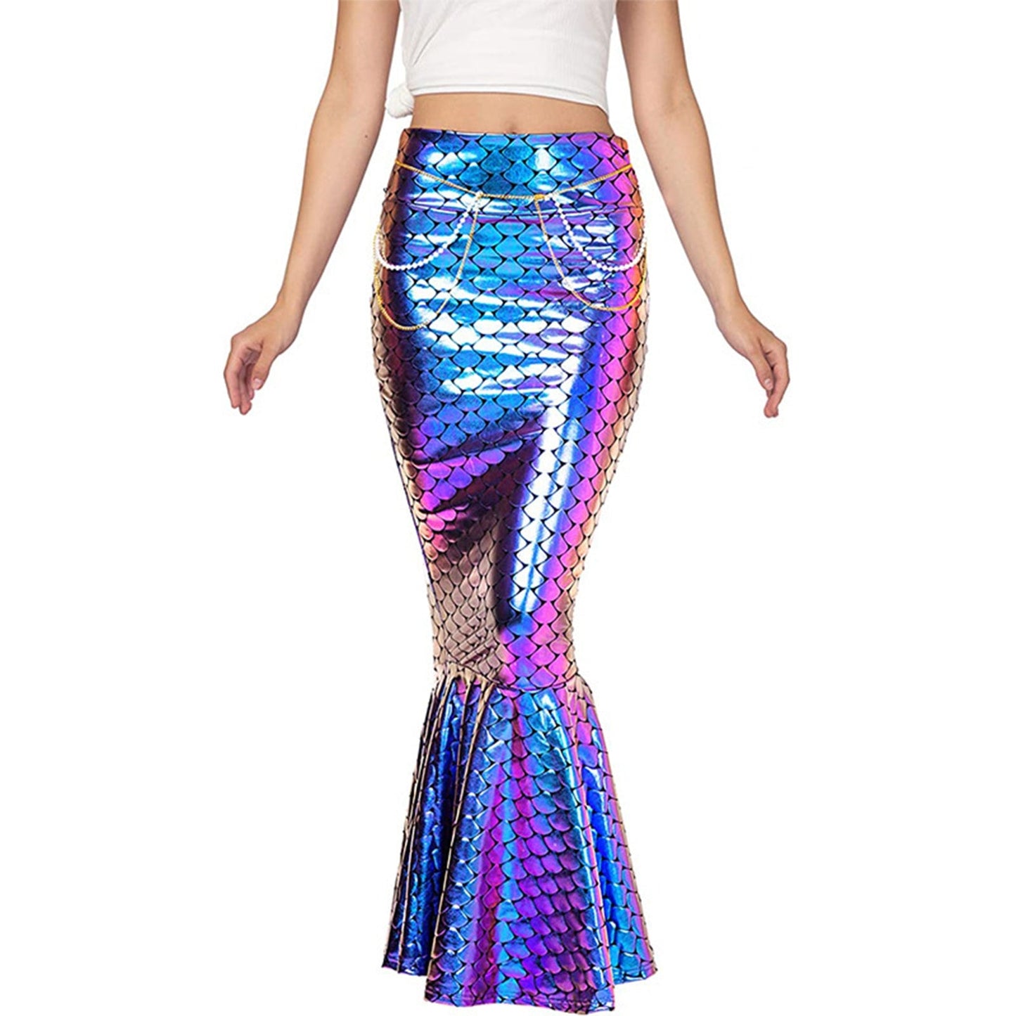 maoxiangshop Womens Skirt Mermaid Role Play Costumes Fish Scale Print High Waist Trumpet Fishtail Skirts for Halloween Role Play Theme Party