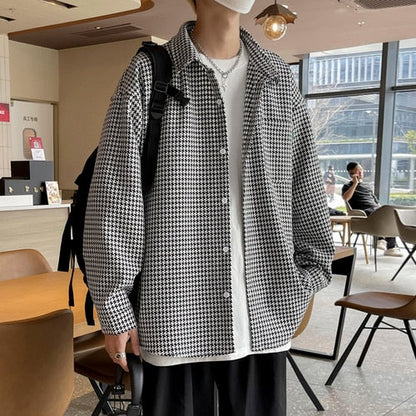 Legible Spring Autumn Long Sleeve Shirts Men Casual Loose Turn Down Collar Plaid Shirt Man