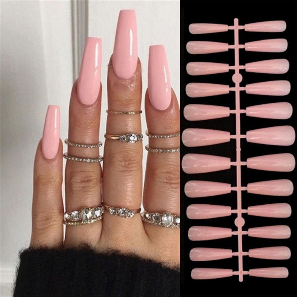 24Pcs Press On Nails Wearable Fake Nails Pink Gradient Glitter Butterfly Rhinestones False Nail Full Cover Acrylic Nail Tips