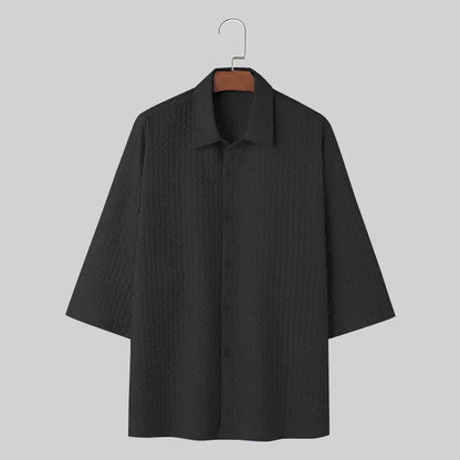maoxiangshop Handsome Well Fitting Tops New Men's Loose Pleated Design Shirts Casual Streetwear Male Short Sleeved Blouse S-5XL 2024