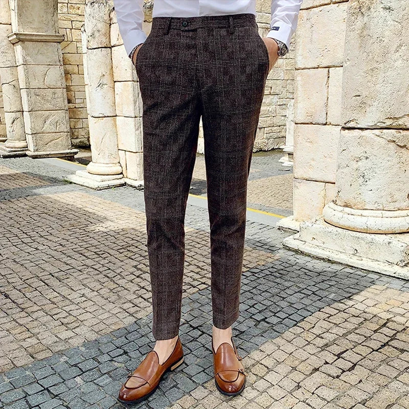 maoxiangshop New Boutique Classic Plaid and Striped Fashion Men's Casual Business Slim Suit Pants Groom Wedding Dress Trousers Party