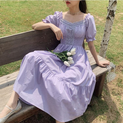 maoxiangshop Fashion Women Purple Elegantes Long Dress Cottage Core Vintage Women's Wear Aesthetic Summer Fairy Dress