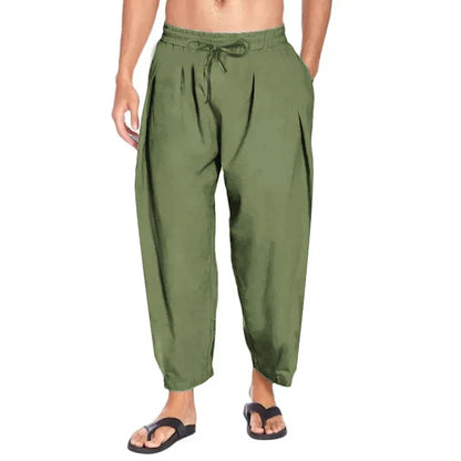 maoxiangshop New Harem Linen Pants for Men Streetwear Joggers Mens Solid Color Long Pants Cotton Causal Men Lightweight Trousers