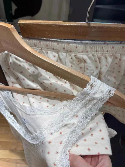 maoxiangshop  -  Lace Trim 2 Piece Sets for Women Summer Clothes 2024 Cotton 90s Y2K Crop Tops Girls Cute Kawaii Sexy Short Sets Outfit Two Piece