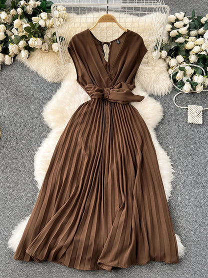 maoxiangshop Women Green Hollow Out Maxi Dress Solid Fashion Sleeveless Backless Female Dresses Elegant Casual Ruched Long Dress Summer