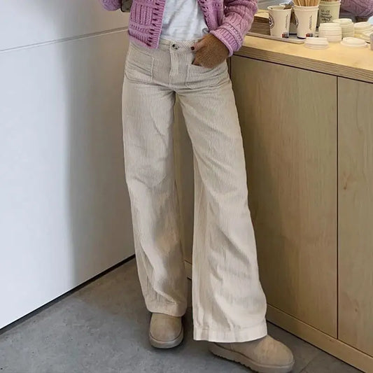 maoxiangshop  -  Autumn Baggy Corduroy Pants Woman Korean Fashion Office Lady Basic Casual Wide Leg Trousers Winter New Pantalones