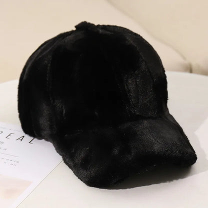 maoxiangshop New Fluffy Baseball Cap For Men Women Winter Thick Plush Peaked Hat Faux Fur Duck Tongue Caps Warm Ear Protection Bonnet