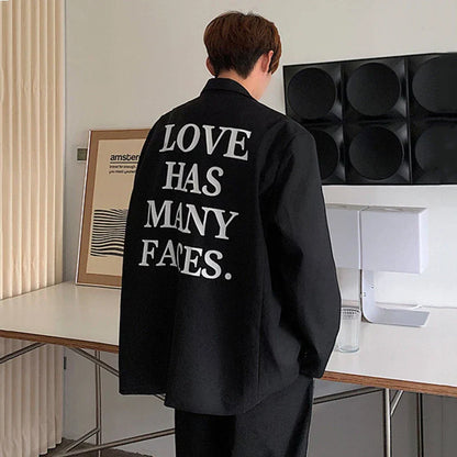 maoxiangshop New Autumn Men's Blazer Casual Back Letter Printing Design Shoulder Pads Loose Tops Korean Trendy Male Suit Jacket