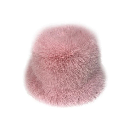 maoxiangshop  -  Fluffy Fur Bucket Hat for Women Imitation Mink Hair Warm Basin Cap Thickened Plush Winter Hats Lady Fashion Panama Fisherman Cap