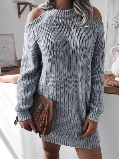 maoxiangshop Sexy Off Shoulder Long Sleeve Sweater Dress Elegant Solid Loose Casual Knitted Mini Dress Female Vestido Women Autumn Clothes