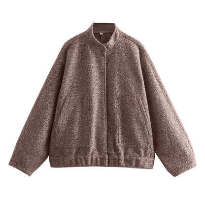 maoxiangshop -  Solid Bombers Jackets Coat For Women Loose Long Sleeve With Button Outwear Tops Autumn Fashion Casual Female Pocket Jacket