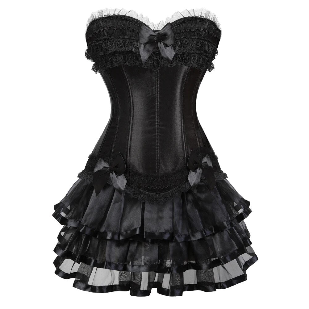 maoxiangshop Women Plus Size Satin Lace Up Burlesque Corset Tutu Skirt Dress Halloween Costume