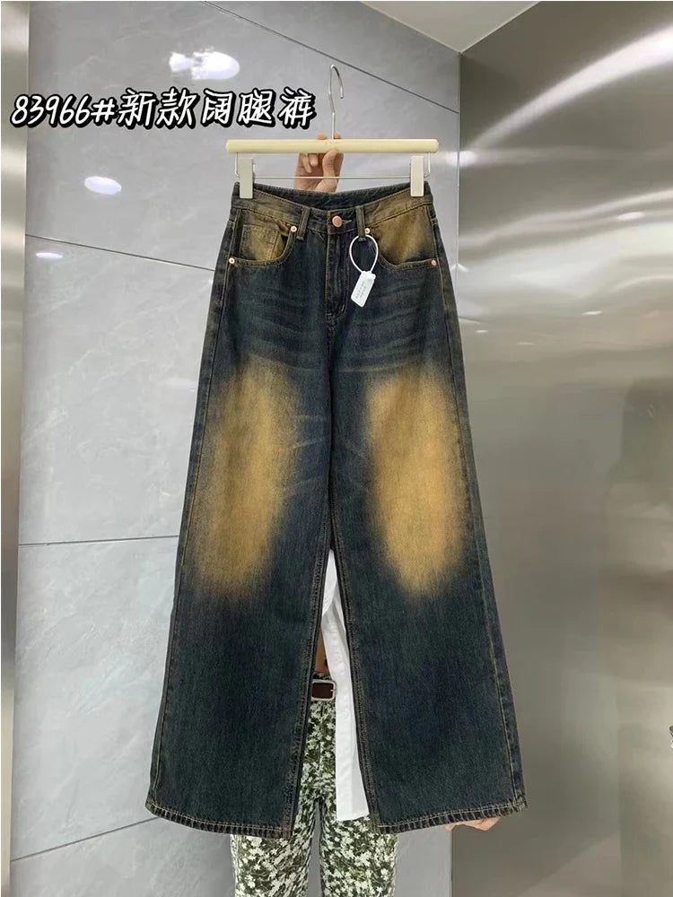 Women Japanese Fashion 90s Vintage Denim Pants Grunge Baggy Jeans Classical Y2k Streetwear Wide Leg Harajuku Long Trousers 2000s