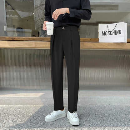 maoxiangshop Black Suit Pants Men Slim Fashion Social Mens Dress Pants Korean Loose Casual Straight Pants Mens Office Formal Trousers M-3XL