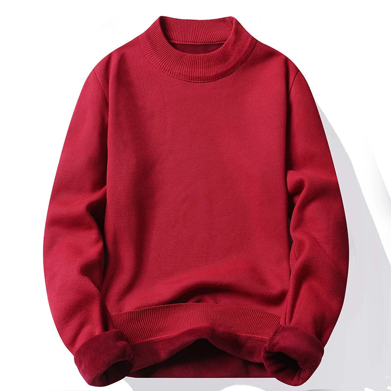 maoxiangshop Men's Pullover Soft Sweater Winter Velvet Shirts Brand Clothing Knitted Fleece Warm Cold Blouse Slim Fit Bottom Shirts