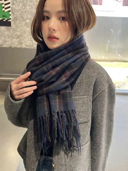 maoxiangshop New Imitation Cashmere Women Scarf Winter Preppy Style Vintage Plaid Scarve Pashmina Mujer Foulard Blanket Wrap Shawl Pareo