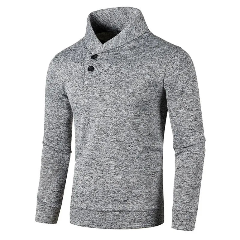 maoxiangshop Sweatwear Half Turtleneck Mens Sweaters Button Neck Solid Color Warm Slim Thick Sweatshirts Winter Pullover Men