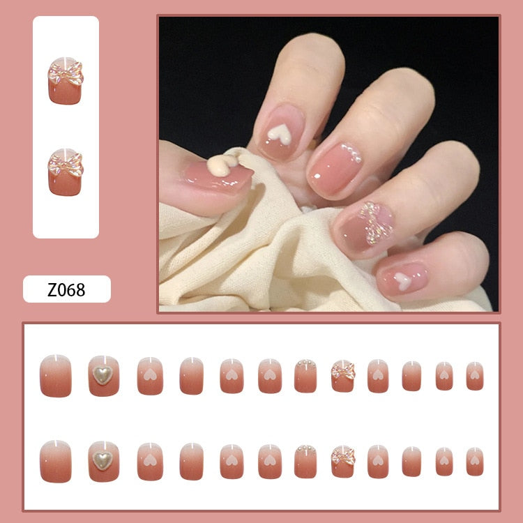 24pcs Butterfly decorated false nails Removable Long Paragraph Fashion Manicure fake nail tips full cover acrylic for girls nail