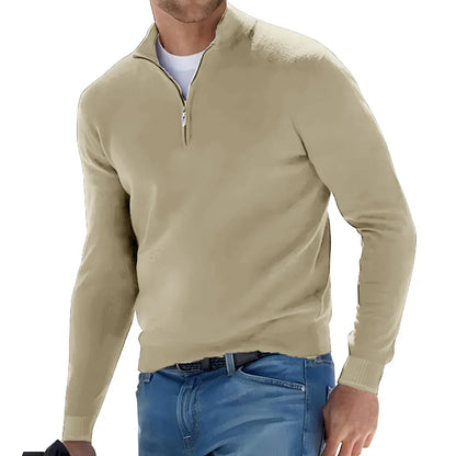 maoxiangshop New Men's Long Sleeve Pullover Solid Color Half Zipper Sweaters V-neck Knitted Sweater Men Oversized Breathable Streetwear