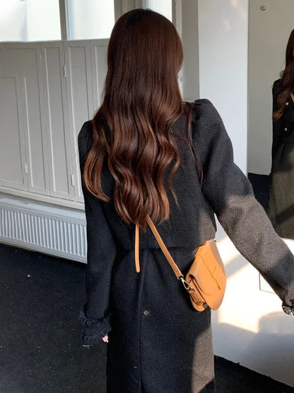 Spring Casual Tow Piece Sets Women White Short Tweed Jacket + Fashion Korean Long Skirt Female Elegant Chic Slim Sweet Suit