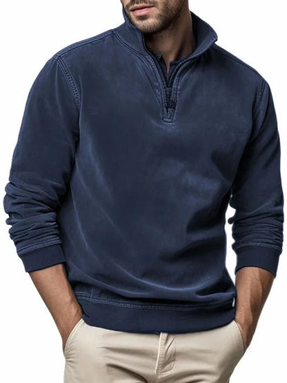 maoxiangshop Autumn Winter New Men's Polar Fleece Sweater Stand Neck Half Zip Tops Long Sleeve Sweatshirt Male Soild Color Hoodies
