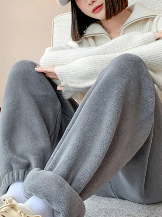 maoxiangshopSpring Casual Women's Pants Warm Harem Velvet Wide Leg Cargo Trousers Loose Oversize Sweatpants Vintage Fleece Pants for Women