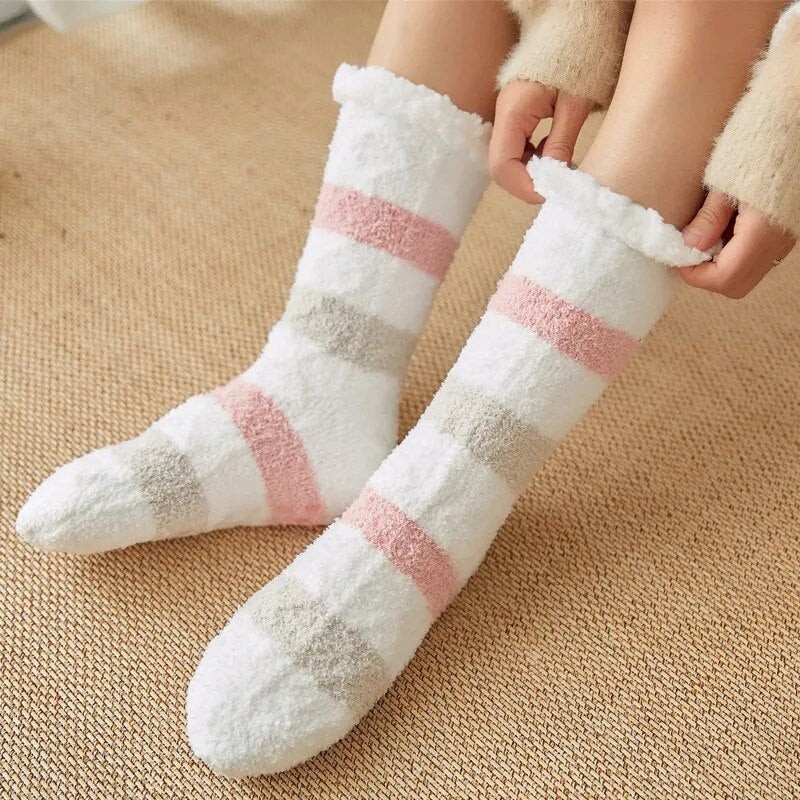 maoxiangshop Thickened Winter Woven Thermal Cashmere Socks Floor Socks Women's Carpet Home Plus Socks Velvet Sleep Socks Slippers Leg Cover