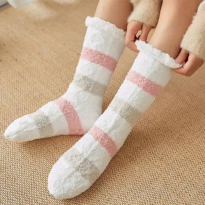 maoxiangshop Thickened Winter Woven Thermal Cashmere Socks Floor Socks Women's Carpet Home Plus Socks Velvet Sleep Socks Slippers Leg Cover