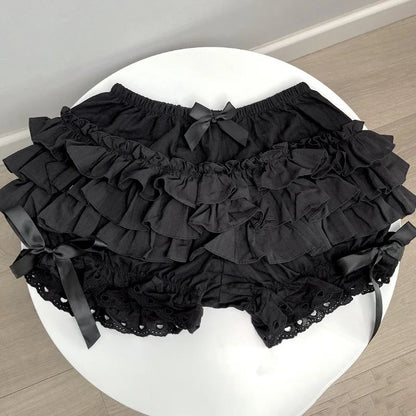 maoxiangshop Lace Lolita Skirt Shorts Women Japanese Kawaii Bow Patchwork Ruffle Layered Cutecore Y2k Mini Skirt Harajuku Soft Girl