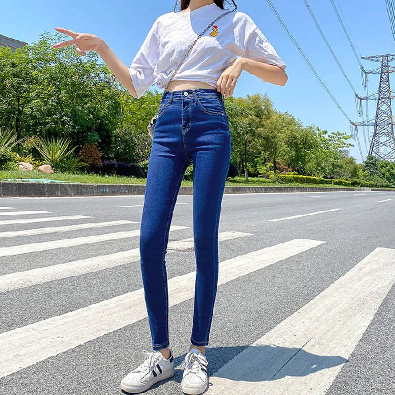 maoxiangshop Women's Warm Jeans Winter Warm Plushed Jeans Elastic Thickened Denim Pants Casual Trousers