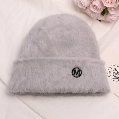 maoxiangshop New Fashion Rabbit Fur Y2k Beanies for Women Soft Warm Fluffy Angola Winter Hat Female Windproof Bonnet Hat Skullies Cap