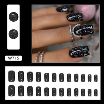maoxiangshop 24Pcs Blue Flower False Nails Almond Cute Heart with French Design Detachable Fake Nails Artificial Press on Nails Tips Art