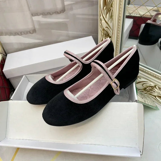 maoxiangshop  -  NEW Velvet Elegant Shoes Women Mary Janes Buckle Strap Soft Ballet Flats Designer Shoes Spring Autumn Ladies Athletic Shoe