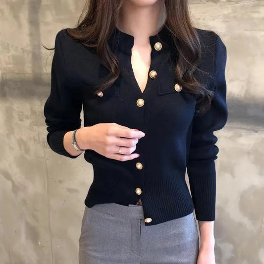 maoxiangshop Fashion Women Cardigan Sweater Spring Knitted Long Sleeve Short Coat Casual Single Breasted Korean Slim Chic Ladies Top